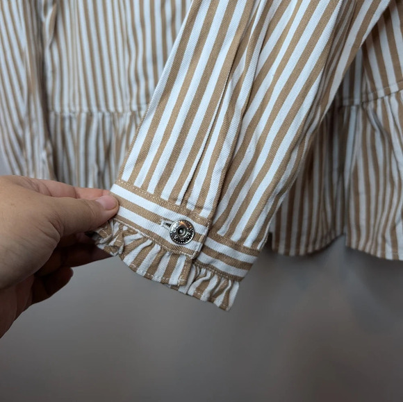 Denim & Co. Yarn Dyed Striped Ruffle Peplum Zip Up Jacket Size L NWOT - Picture 4 of 12